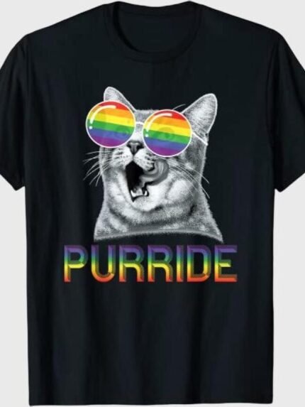 PURRIDE Cat Print Short Sleeve T-Shirt