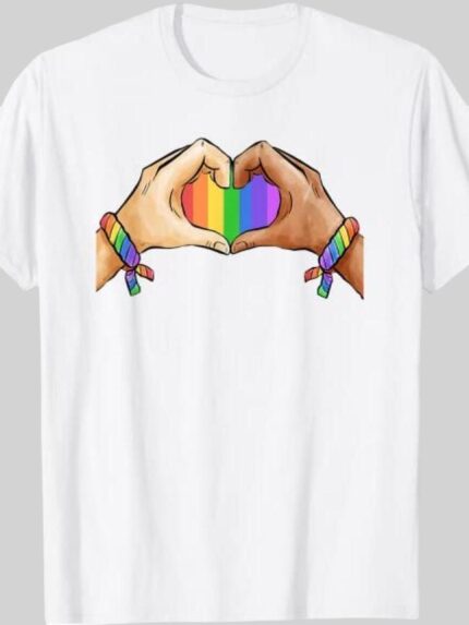 Gesture Rainbow Heart Print Short Sleeve T-Shirt