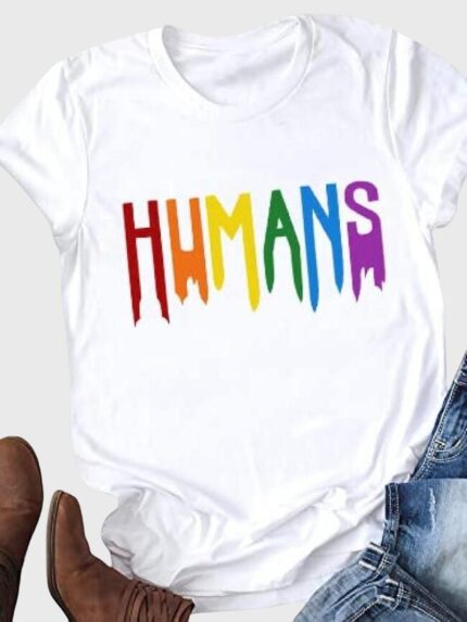 Human Letter Print Short Sleeve T-Shirt
