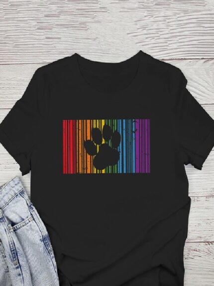 Rainbow Bear Paw Print Short Sleeve T-Shirt