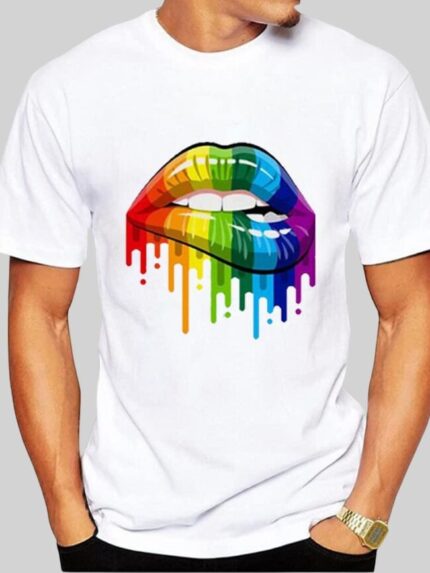 Rainbow Lip Print Short Sleeve T-Shirt